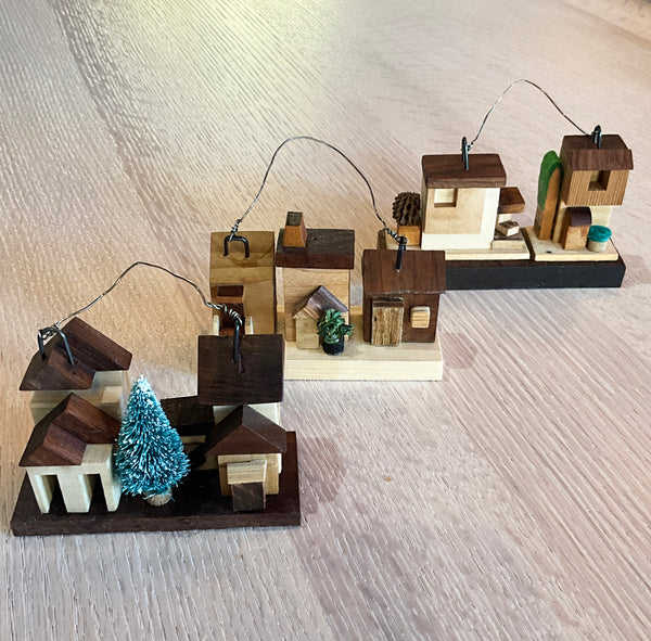 Wood Scrap House Ornaments - Double, by Deborah French