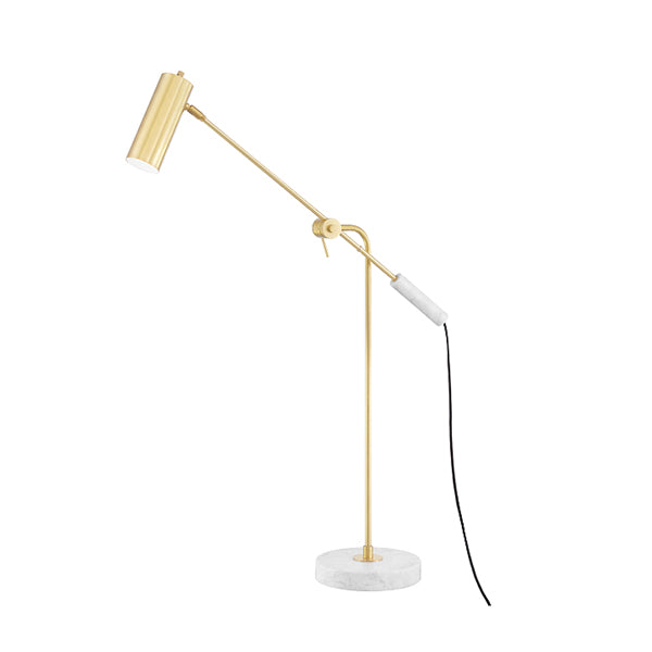 22-1165 Aged Brass and White Marble Floor Lamp
