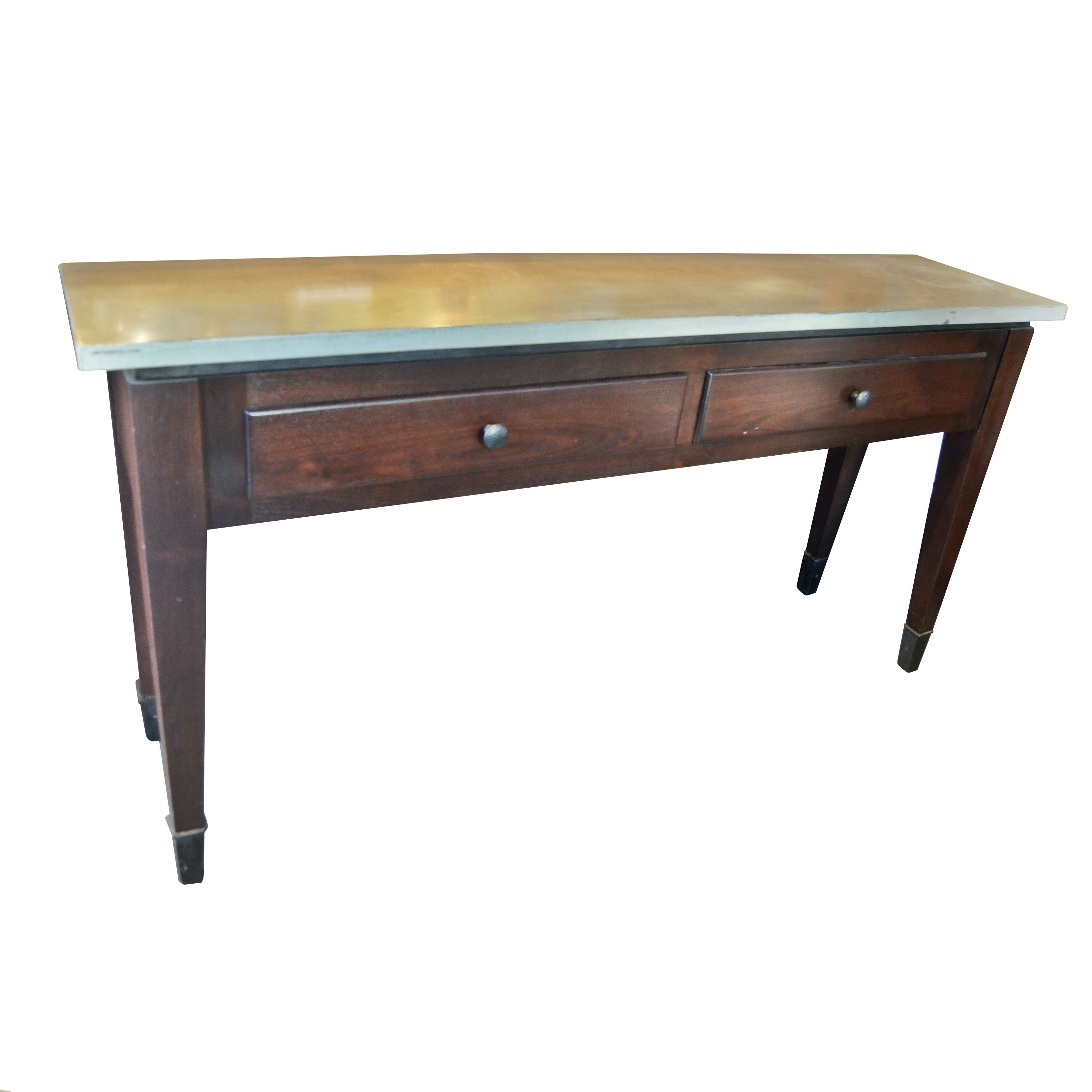 Entry Table, Concrete, Walnut, and Iron, 1-Drawer